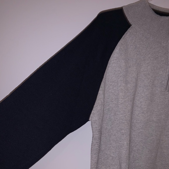 Grey and Navy Blue Quarter Zip Knit Sweater - Picture 4 of 9